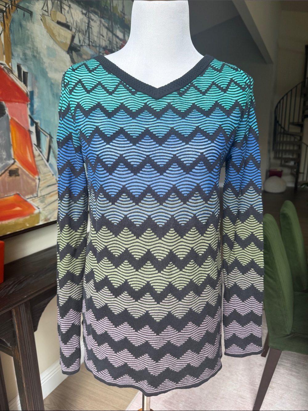 Missoni Womens Multicolor Chevron V-Neck Sweater